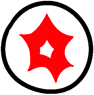 A white circle with a spikey red shape in the middle.